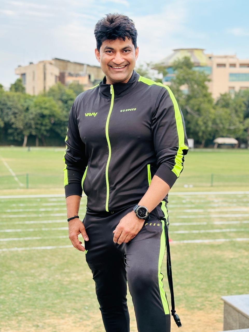 Amit Khanna, founder of GoSpeed Sprint Academy and 1997 national record holder in 100 metres (10.54sec), on the track field